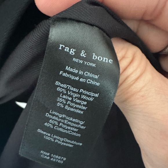 Rag and Bone virgin Wool polyester spandex Blazer NWT size 6 black - Picture 6 of 8